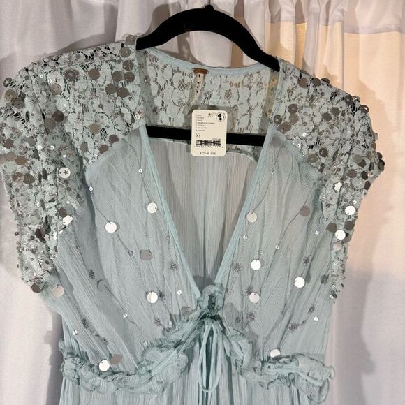 FREE PEOPLE MAKE A SPLASH SHEER SEQUINED COVERUP DRESS IN MERMAID COMBO NWT XS - Picture 10 of 10